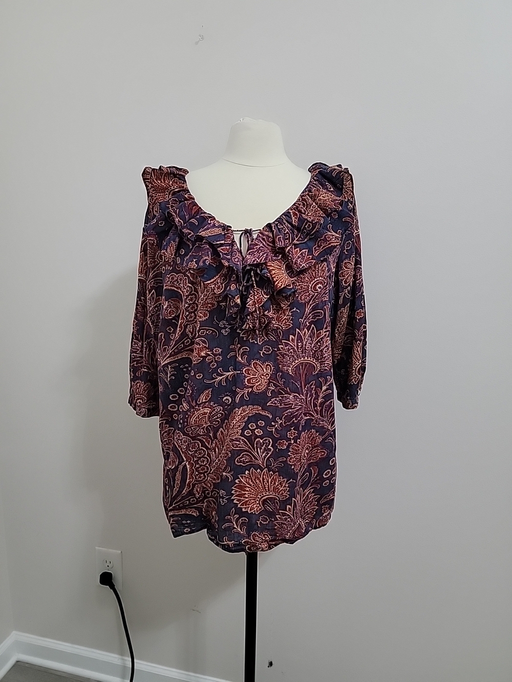 Lauren Ralph Lauren Navy and Rust Paisley Blouse